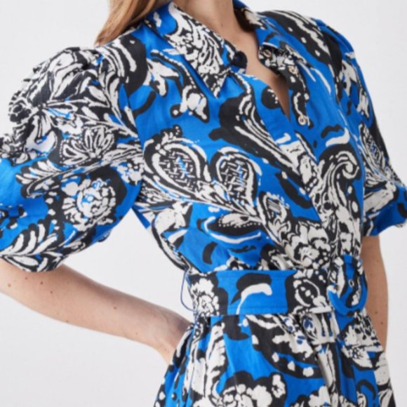 Get ready for Spring! NWT - Karen Millen Batik Linen Midi Shirt Dress - US 4 - Picture 10 of 12